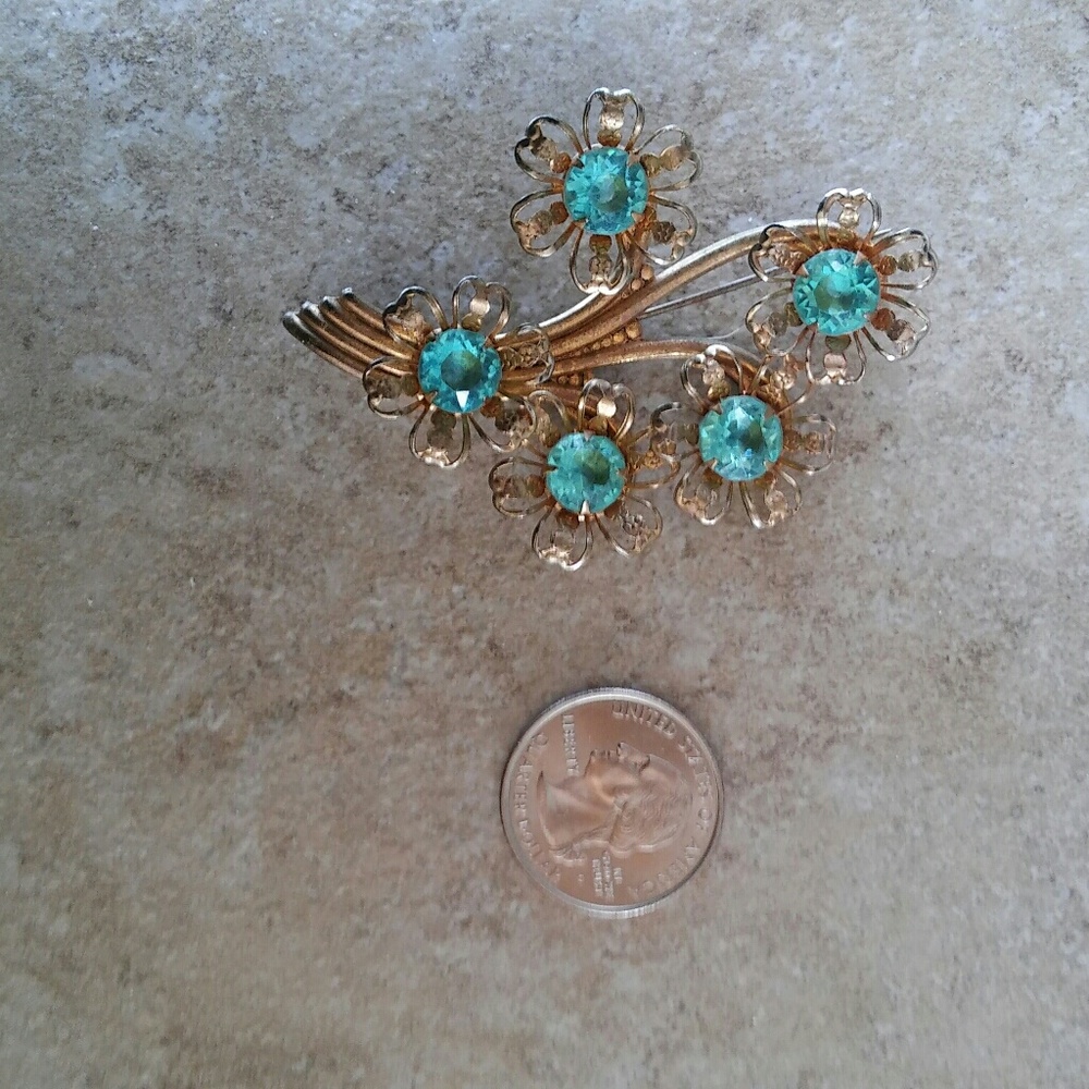 Vintage aqua rhinestone brooch